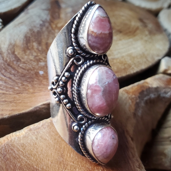 New Rhodochrosite 925 Silver Statement Ring. - Picture 12 of 16